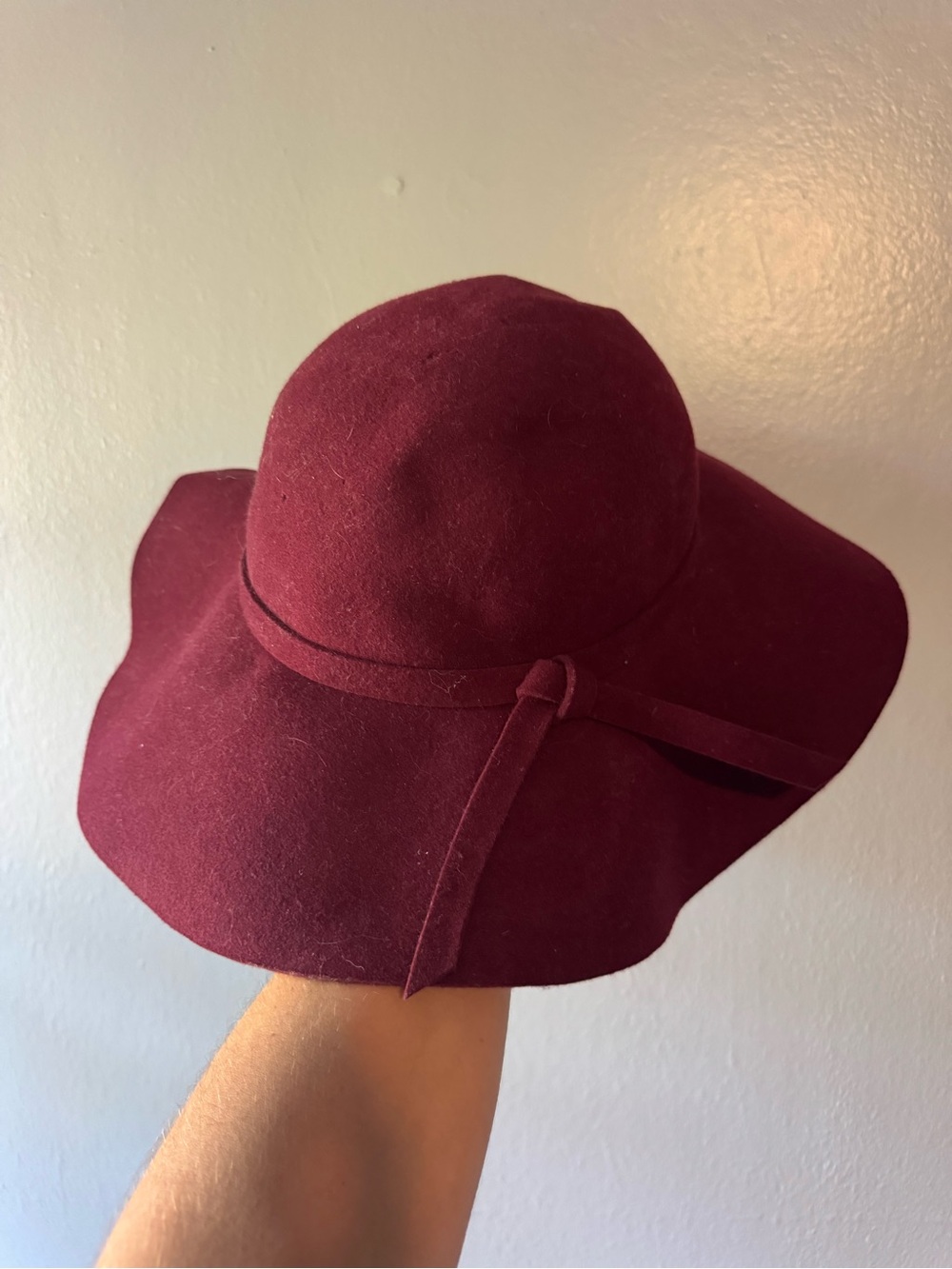 Burgundy Wide Brim Hat 100% Wool Boho